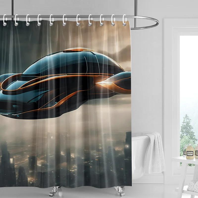 

Car Illustration Shower Curtain Waterproof Bathroom Shower Curtain Modern Simple Bathroom Decoration With Hooks W60H190(CM)-1 Pcs