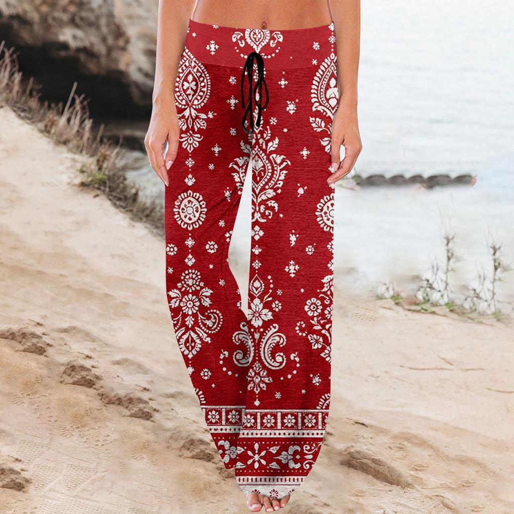 Women's Fashion Loose-Fit Drawstring Elastic Waist Casual Printed Pants