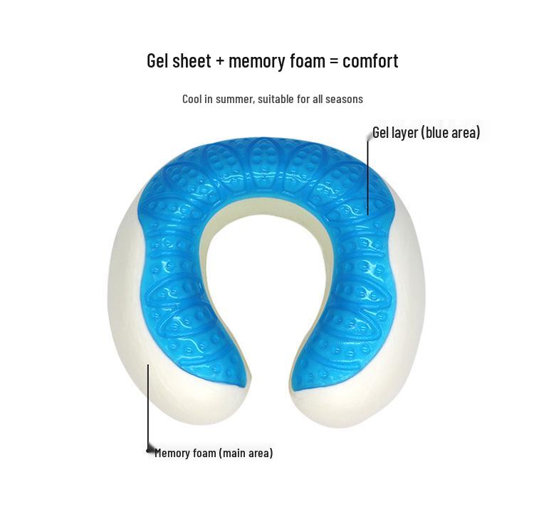 U-Shaped Memory Foam Neck Pillow with Cooling Gel, Perfect for Office, Travel, and Neck Support.