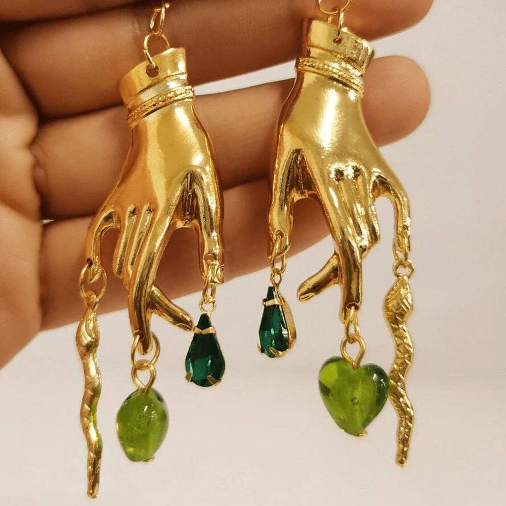 Ancient Egyptian Golden Hand Snake Earrings - Unique & Aesthetic Jewelry