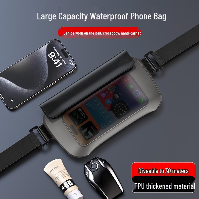 IPX8 Waterproof TPU Phone Pouch: Large Capacity Waist Pack for Swimming, Diving, Rafting, Dustproof Protection.