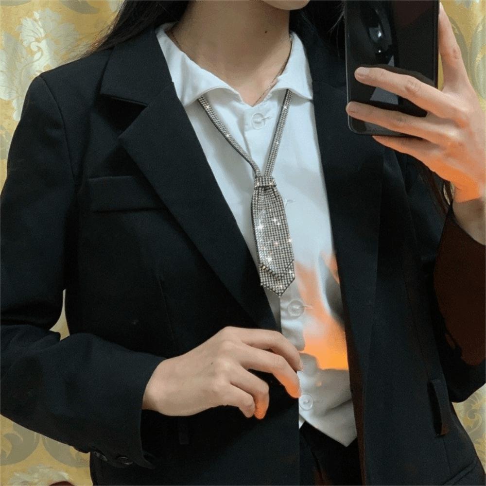 Adjustable Rhinestone Necktie Black Black Necktie Shiny Bow Ties  Jewelry
