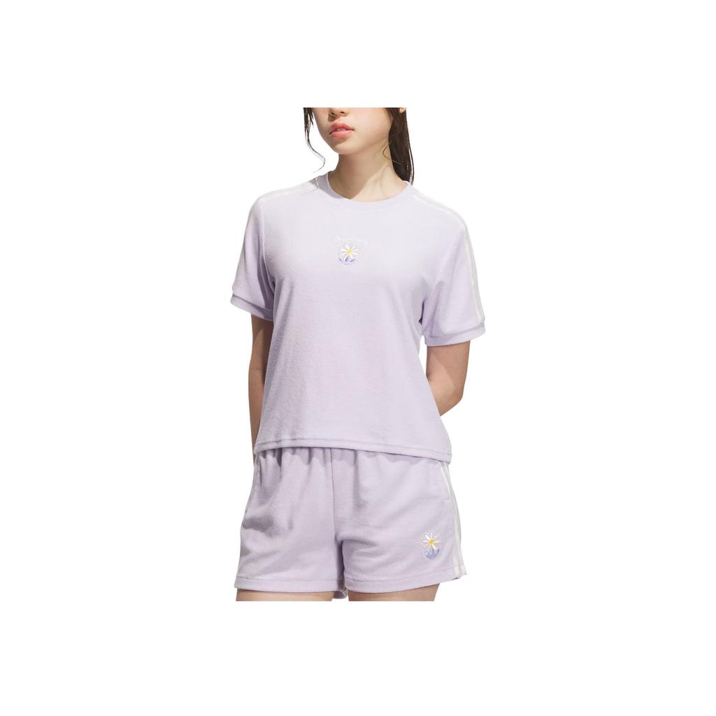 adidas Originals Graphic T-Shirt Comfortable Soft Skin-Friendly Fashion Short Sleeve Regular T-Shirt Women Tops Light-Purple KB8961