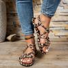 Women'S Leopard Print Flat Sandals - Stylish Braided Strap Elastic Non-Slip Summer Beach Shoes with TPR Sole Casual Open-Toe Design for Casual Attire,