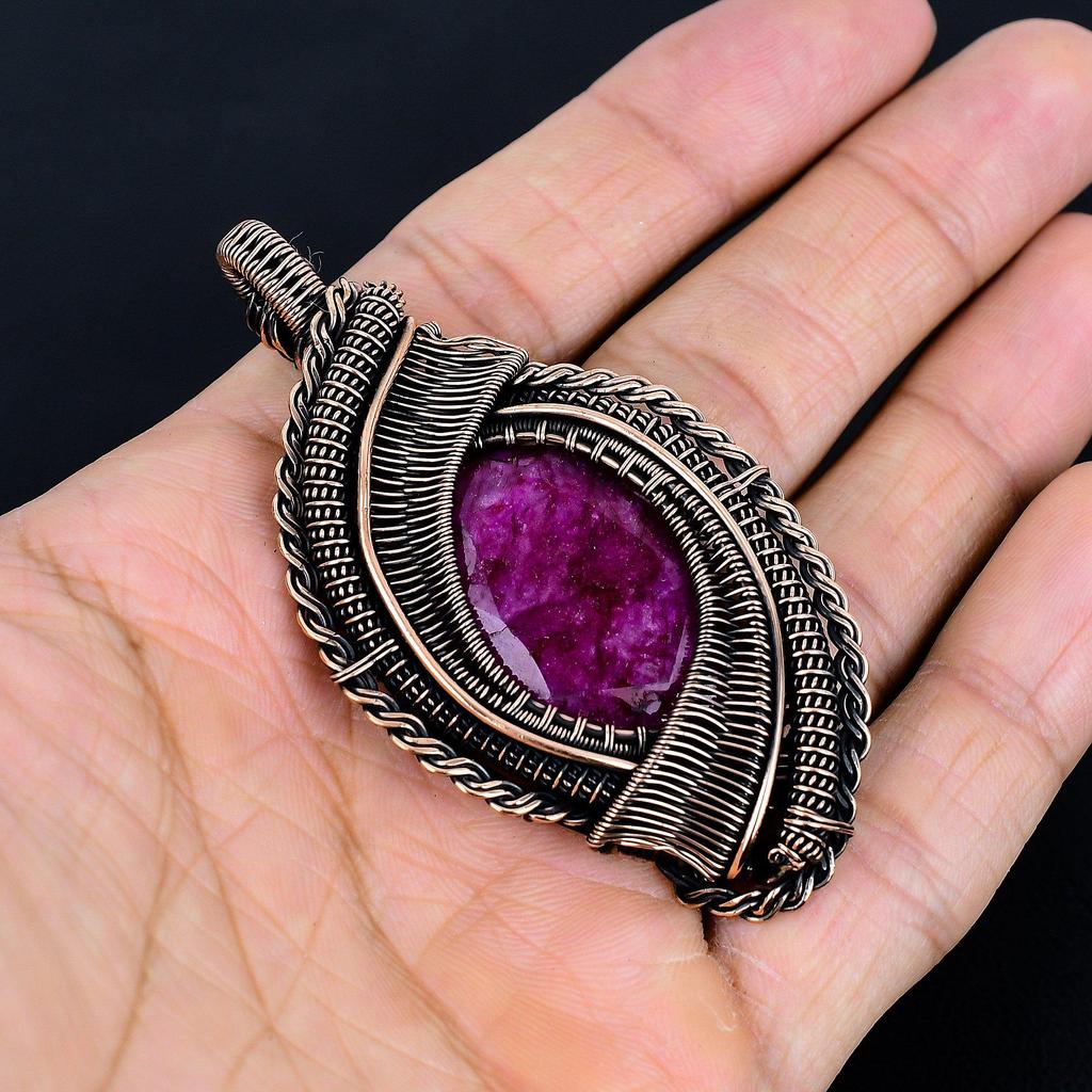 Ruby Zoisite Pendant Gemstone Jewelry, 999 Copper Wire Wrapped Handmade Pendant, Latest Design Jewelry