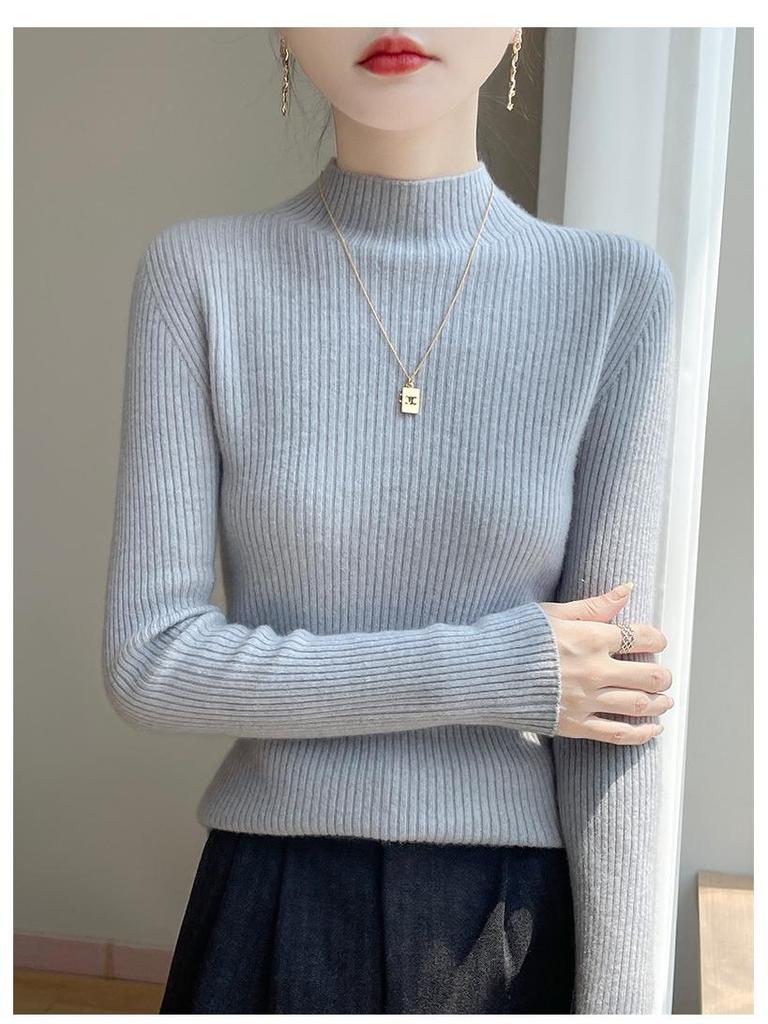 Autumn/Winter Women's Soft Semi-High Neck Sweater Shirt - Versatile, Slimming & Super Warm Knitwear