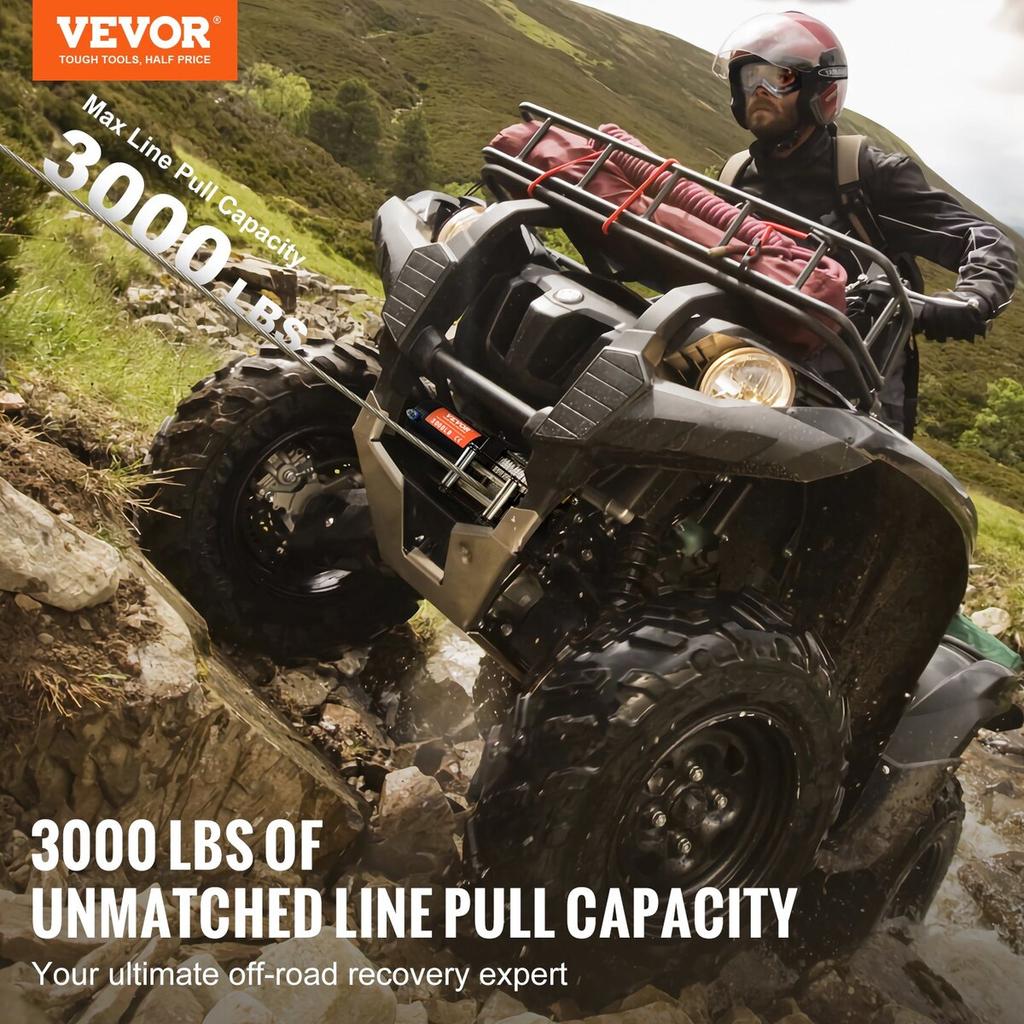 Elektrische Winde ATV UTV 3000 lbs Stahlseil IP55 Wasserdicht Kabelgebundene Steuerung