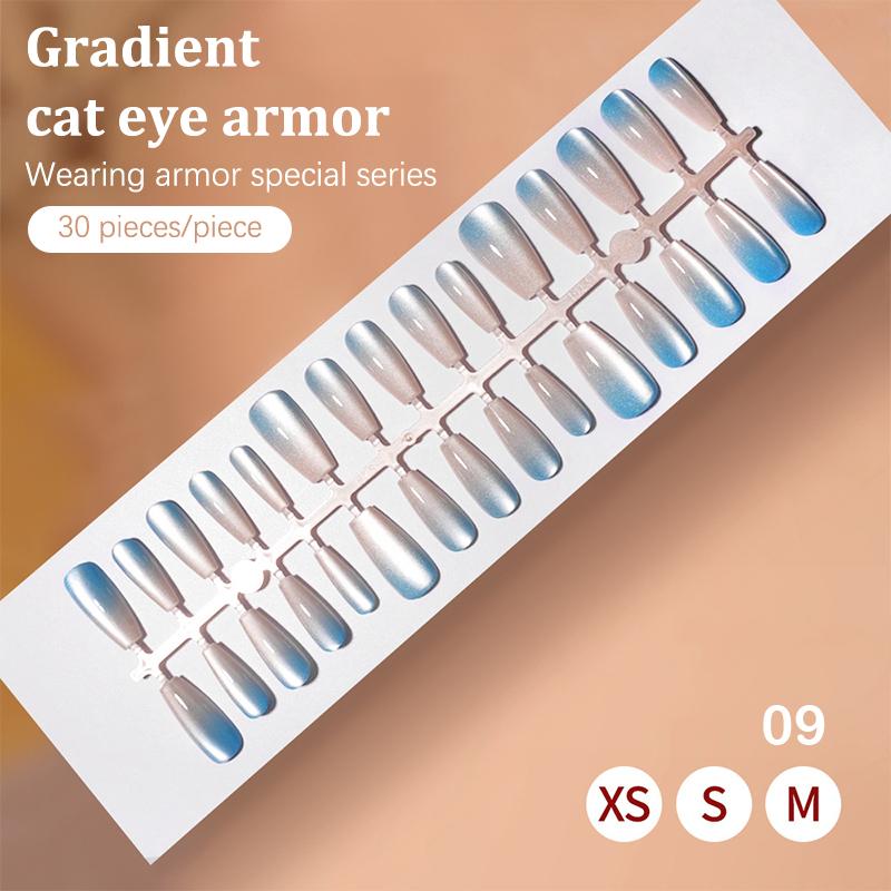 30Pcs Fake Nails French Style Gradient Cat Eyes Press On Full Cover Artificial Three Sizes Available False Nails Nail Enthusias