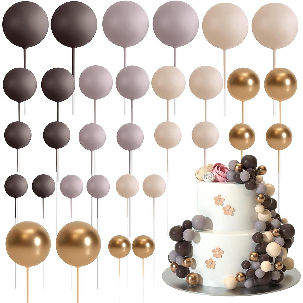 32Pcs Christmas Decorations Mini Balloons Cake Topper Sticks Foam Balls Cake Picks Cake Topper Balls for Christmas Birthday Cake коричневый