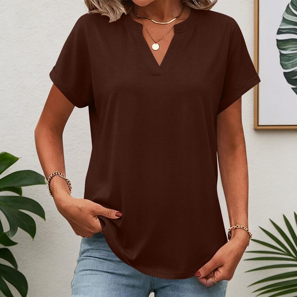 Womens Tops Short Sleeve Tee Summer V Neck Shirts Work Blouses Business Tunic