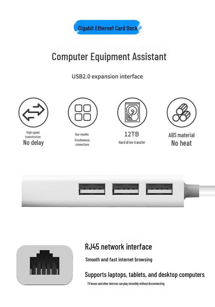 RJ45 + USB 2.0 Hub Network Card with Gigabit Support