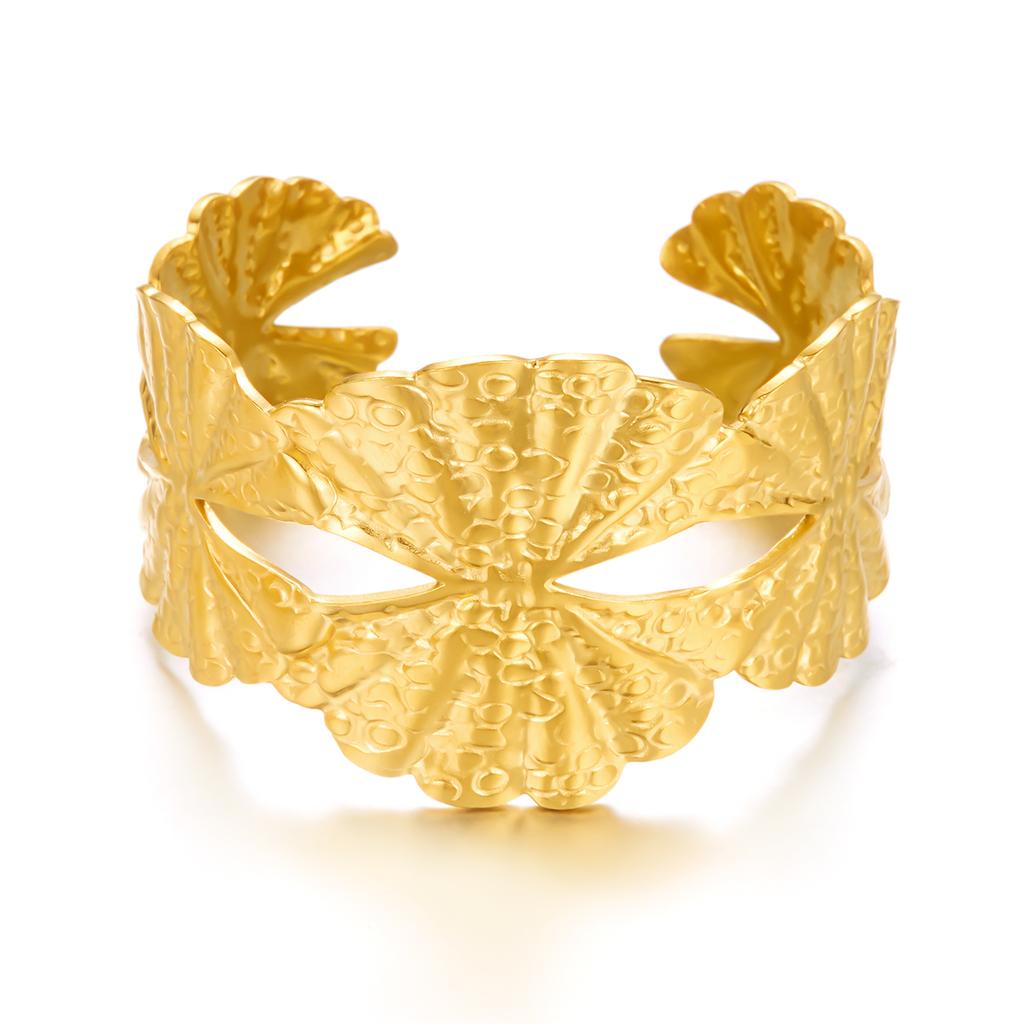 Exaggerated Stainless Steel Metal Shell Flower Cuff Bangle Bracelet for Women Vintage Gold Color Bangles Beach Party Jewelry New