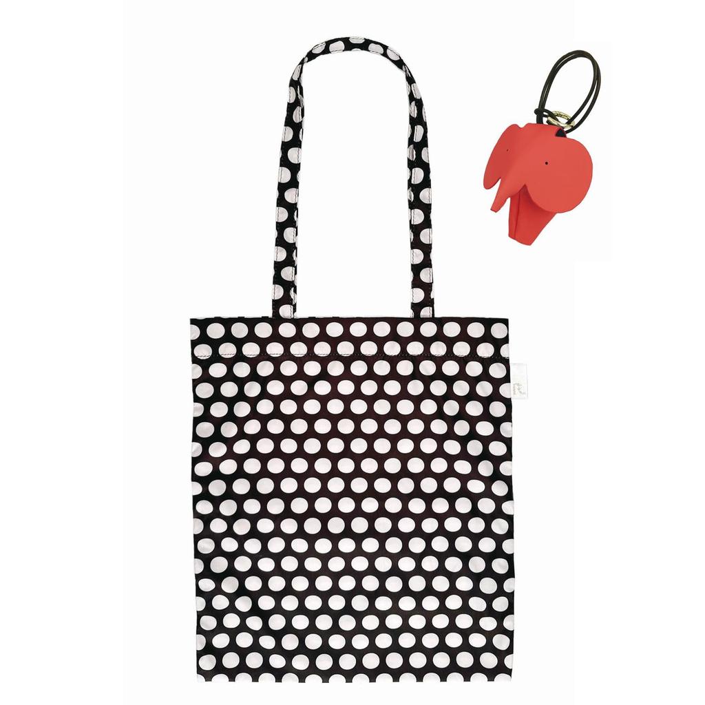 Thin Tote Bag Type Eco Bag with Animal Charm Case Tote [Rootote] LT.Charm & (104602 Elephant_Dot)