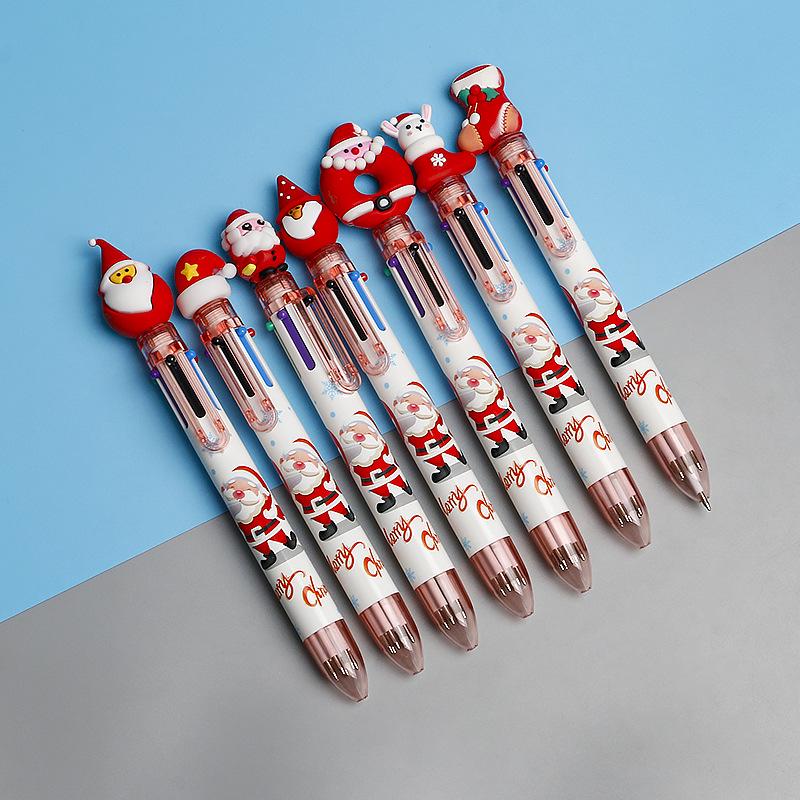 Festive Six-Color Christmas Tree & Reindeer Ballpoint Pen