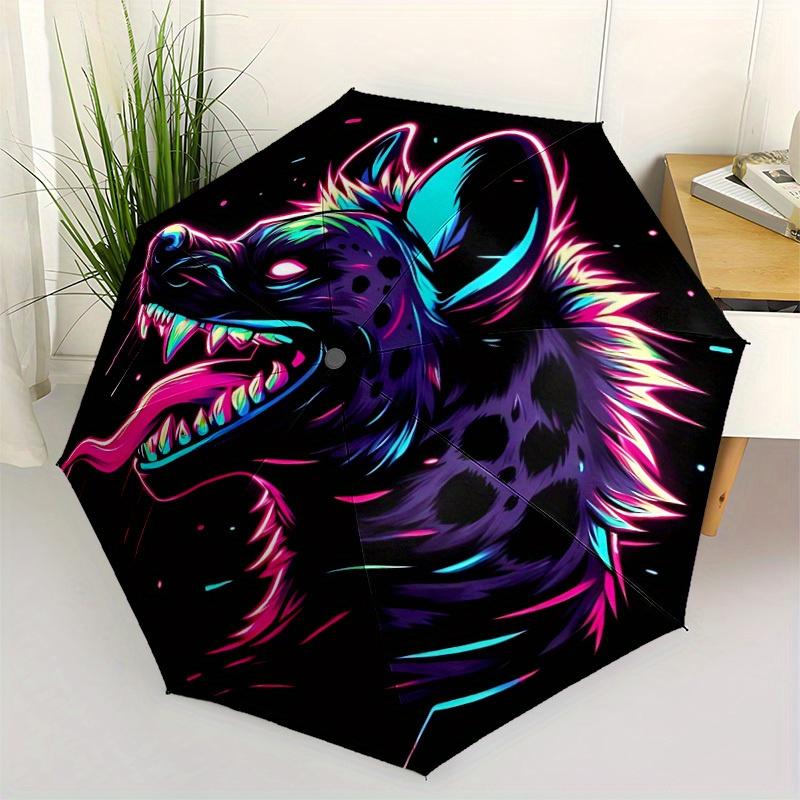 1 Stück Neon Wolf Automatisches Öffnen/Schließen Freizeit Cooler Regenschirm mit Winddichtem, Funktionalem Design, 8-Speichen Robuster Schirm