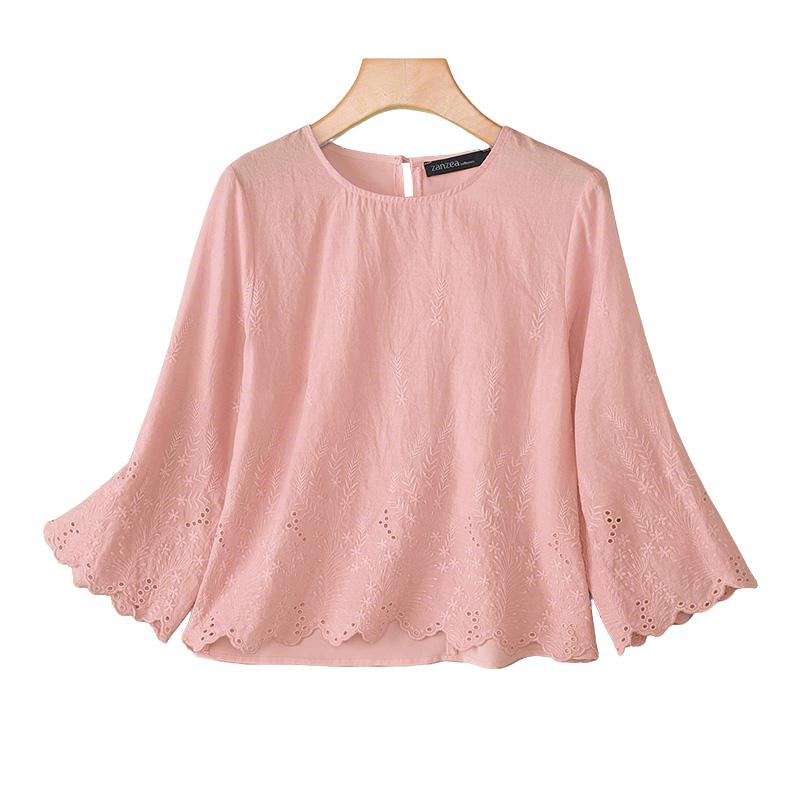 

ZANZEA Женская повседневная блузка с вышивкой, кружевной вставкой, лоскутным дизайном, свободного кроя, с круглым вырезом и рукавами 3/4 2XL