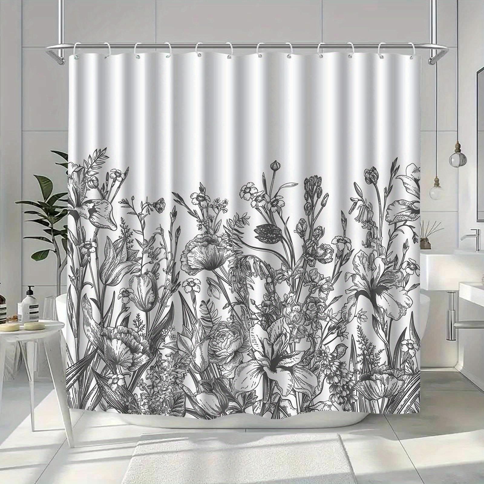 

1Pc Black And White Botanical Patterned Shower Curtain, Made Of Polyester, Machine Washable, Suitable For Bathroom Dcor. W60H190(CM)-1 Pcs