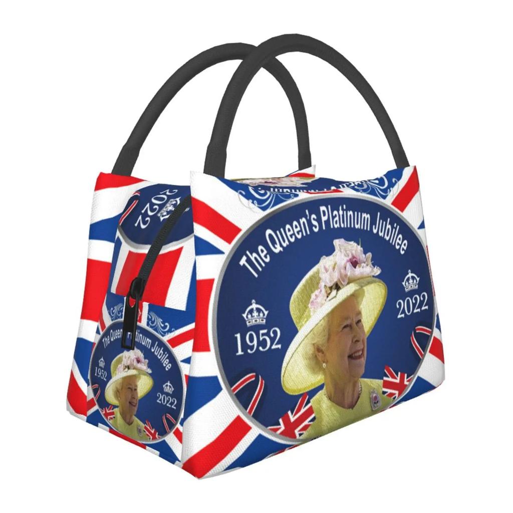 Queen Elizabeth II Flag Insulated Lunch Bag Amulet Cooler Thermal Lunch Tote Office Picnic Travel