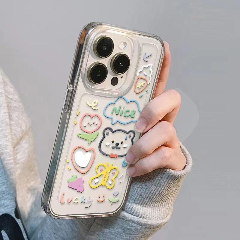 Graffiti Schmetterling Bär Sturzsichere Handyhülle für Apple iPhone 16 Pro Max, 15 Pro, 14, 13, 12 Pro - Transparentes Nischendesign