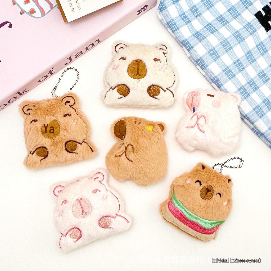 Cute Shy Capybara Plush Keychain: Cartoon Hamburger Design for DIY Clothing, Shoes, and Hat Accessories