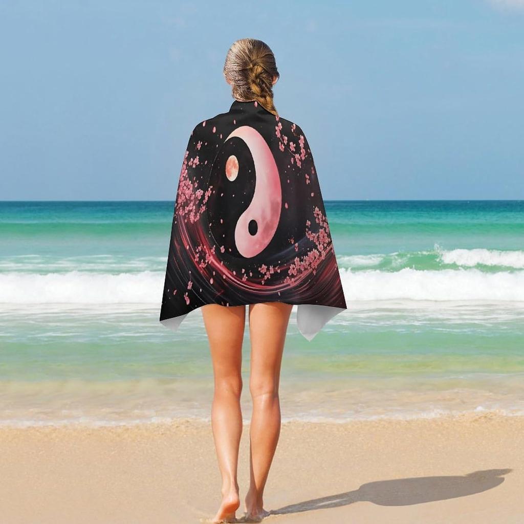 Yin Yang Plum Blossom Oversize Beach Towel Absorbent Quick Dry Blanket Sand Free Accessory for Pool Travel Yoga Picnic Sport
