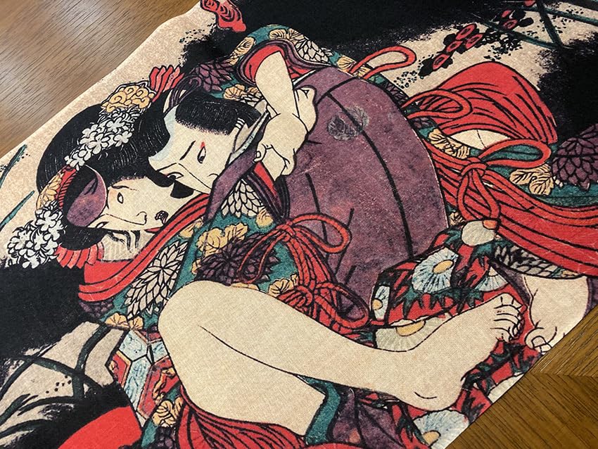 Shunga Hand Towel Utagawa School Akigi Kiyosui Choki Strange with Ghost Picture Ukiyo-e Ukiyo-e (Autumn Chrysanthemums, Butterflies)