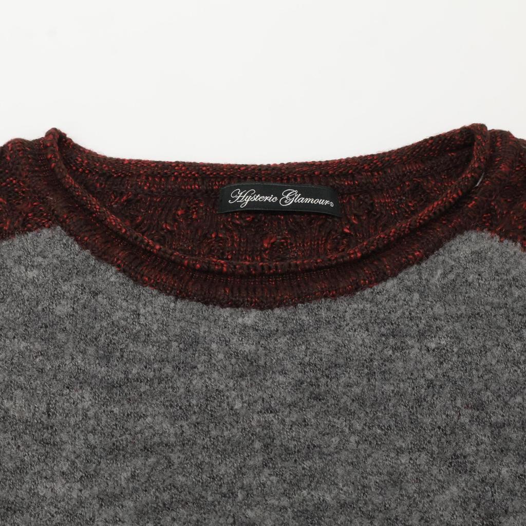 HYSTERIC GLAMOUR Red 01173NS04 SKULL Cable Braid Pullover Tops FREE Bordeaux grayUsed