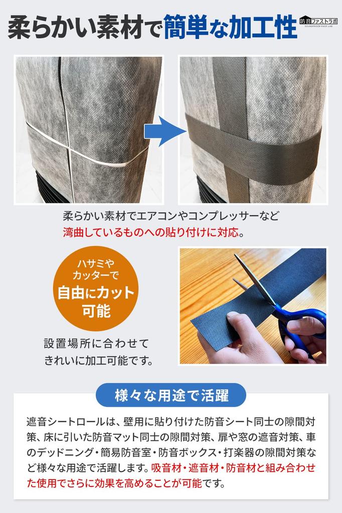 Made In Japan, Fast Lab Soundproofing Sheet Roll [Prevents Sound Leaks Through Gap], Soundproofing Sheet, Soundproofing Material, Surface Density: