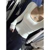 Women's White Low-Neck Plush Base Layer Top - 2026 Spring Collection, Spicy Style, Exposed Collarbone, Integrated Warmth