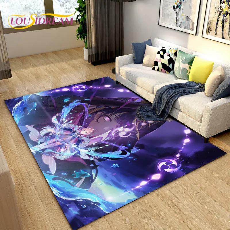Cartoon Game Gamer Genshin Impact  Area Rug,Carpet Rug for Living Room Bedroom Sofa Doormat Decoration, Kids Non-slip Floor Mat