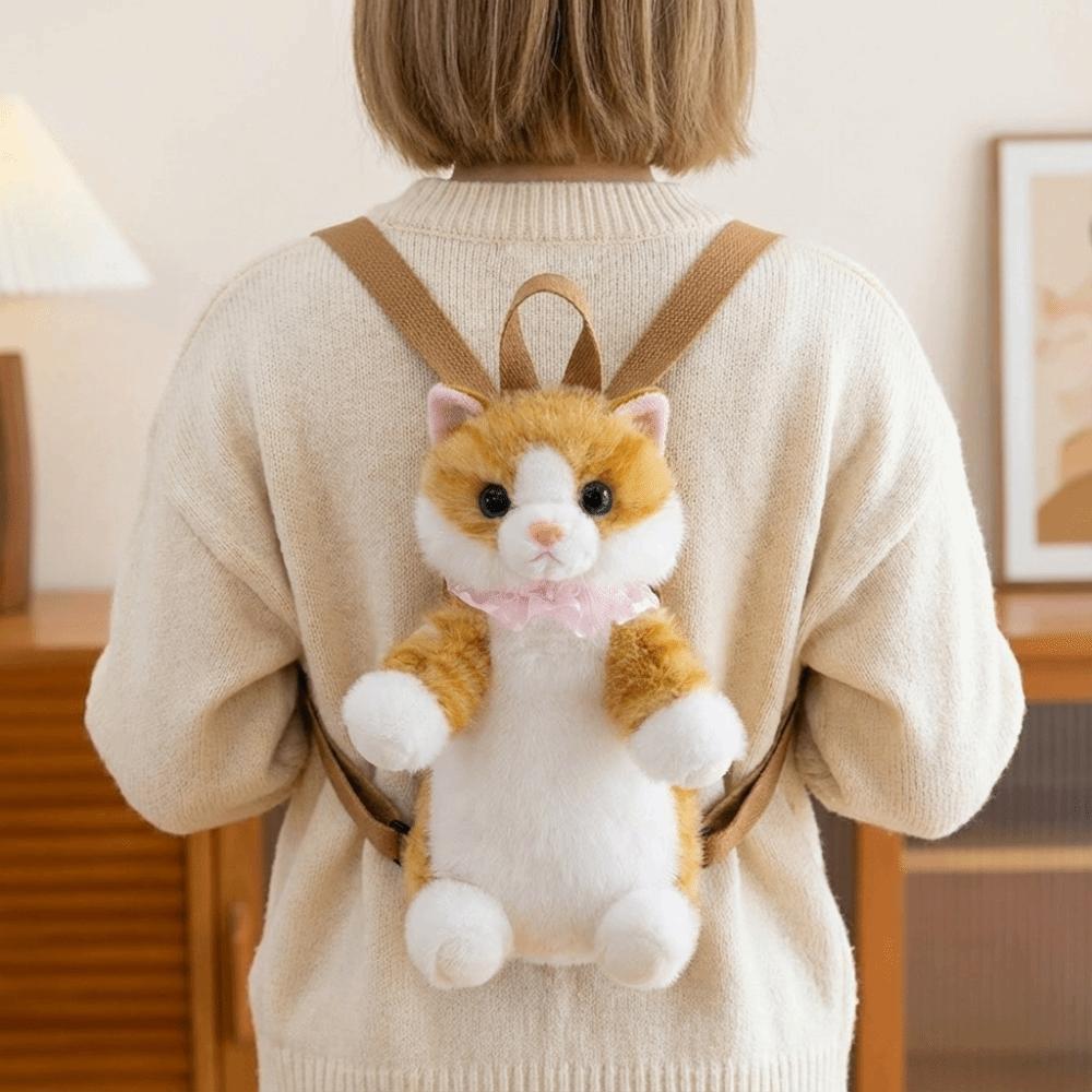 Soft Realistic Cat Backpack Fluffy Stuffed Animals Plush School Bag  Travel Storage