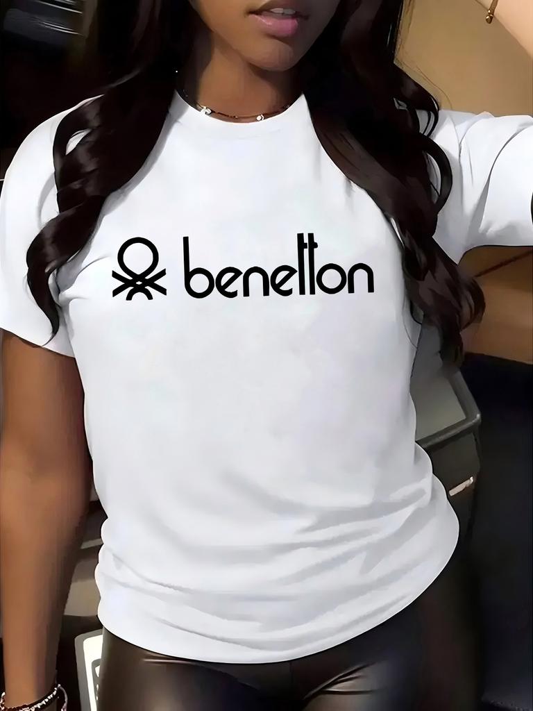 Benelton T-shirt damski z nadrukiem graficznym z krótkim rękawem bawełniany wysokiej jakości luksusowej marki letnia odzież uliczna topy Y2k