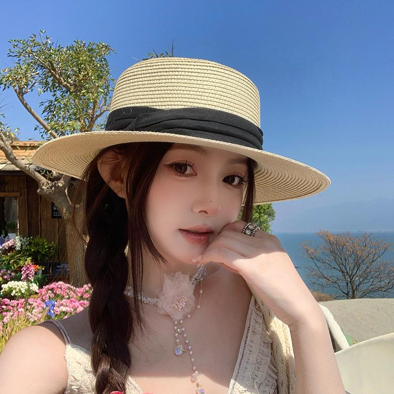 

Французская шляпа с плоской тульей, женская широкополая шляпа, соломенная плетеная шляпа, летняя пляжная шляпа для садоводства от солнца, шляпа для бассейна, кемпинга, соломенная шляпа
