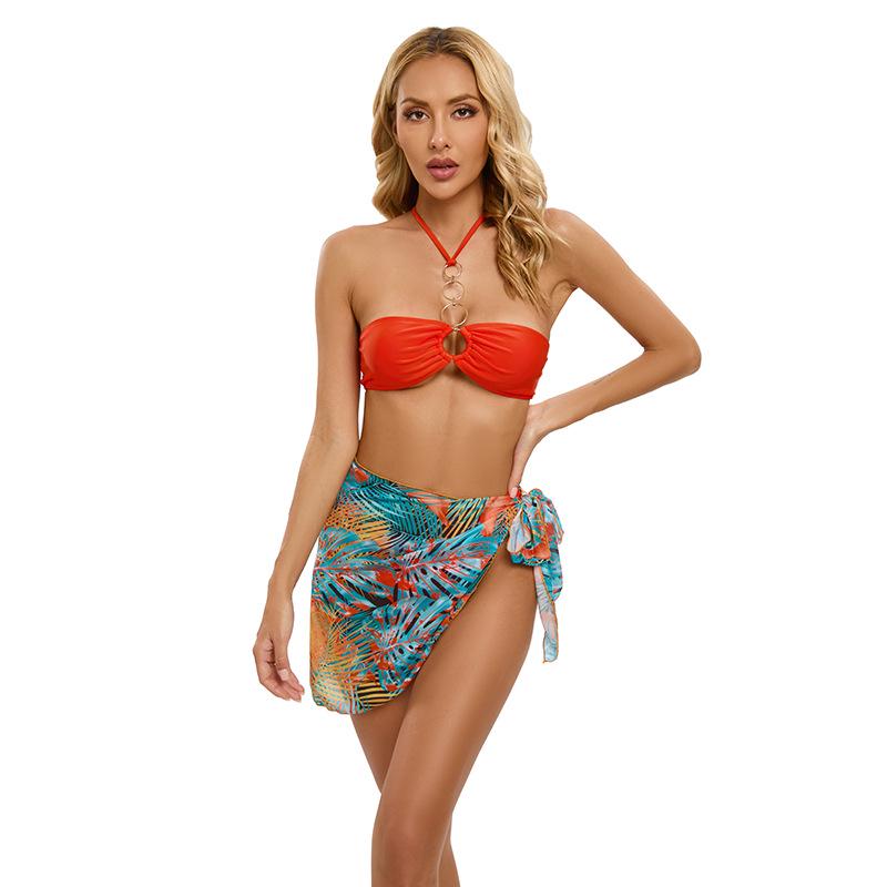 Stylish European & American Three-Piece Printed Bikini Swimsuit for Women