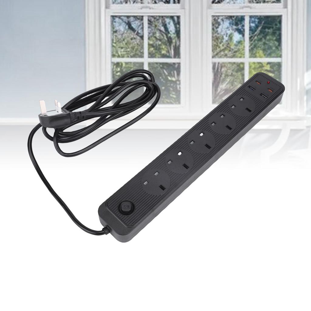 Skjøteledning 13A Multifunksjonell 5 Stikkontakter 2 Type C 2 USB Strømkontaktforlenger for Kjøkken