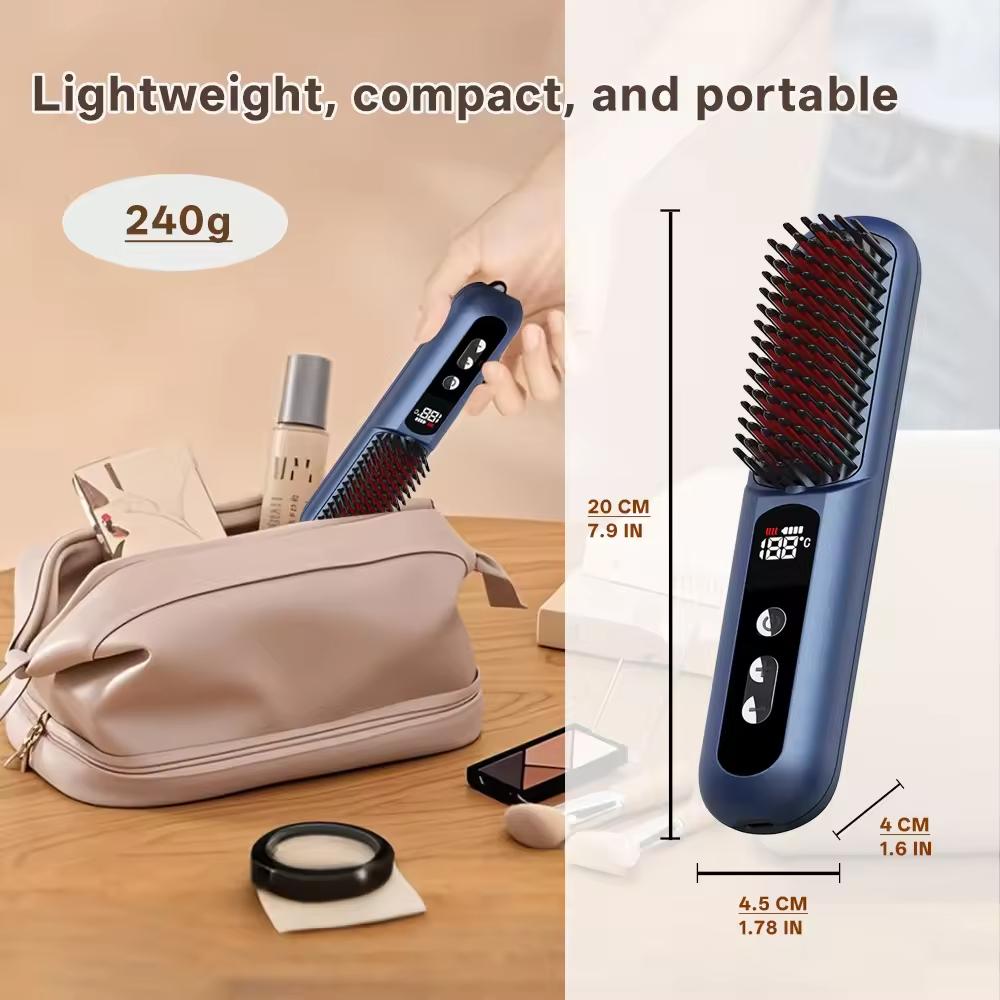 Portable Cordless Hair Straightener Brush Electric Hot Comb Ionic Hair Beard Straightener for Men and Women