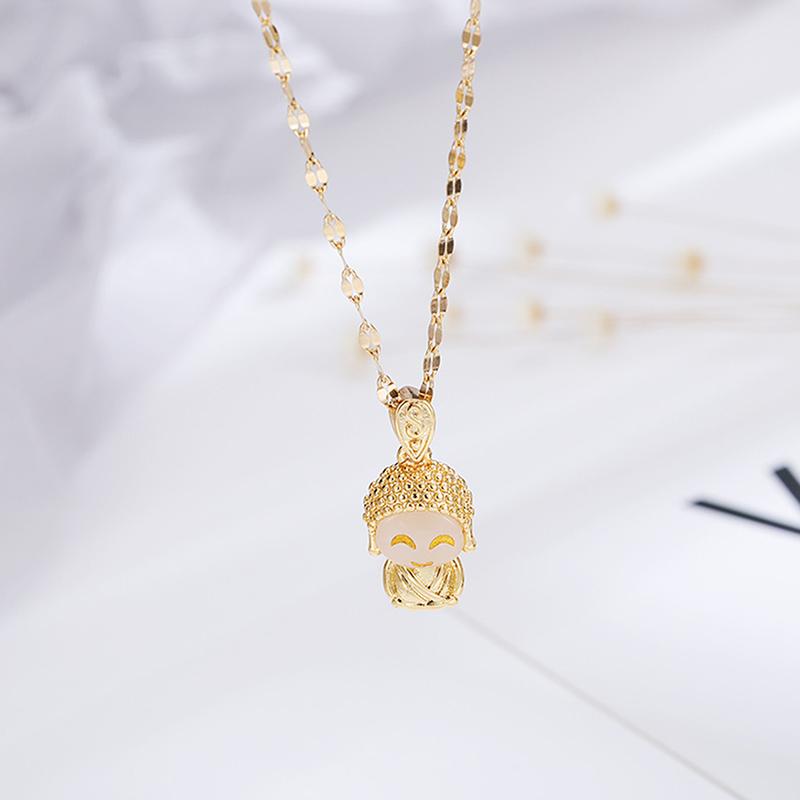 Šťastný malý přívěsek Buddhy Maitréji Dámské náhrdelníky Vintage styl Titanová ocel Dámské řetízky Šperky