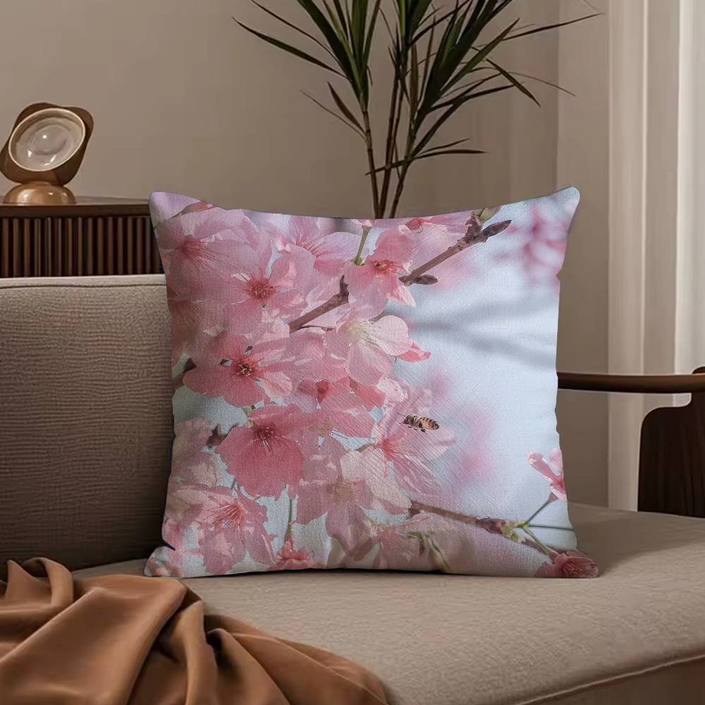 fashion Cherry Blossom Pillow Case Anti-dustmite Pillowcase Invisible zipper silky short plush Sofa cushion cover
