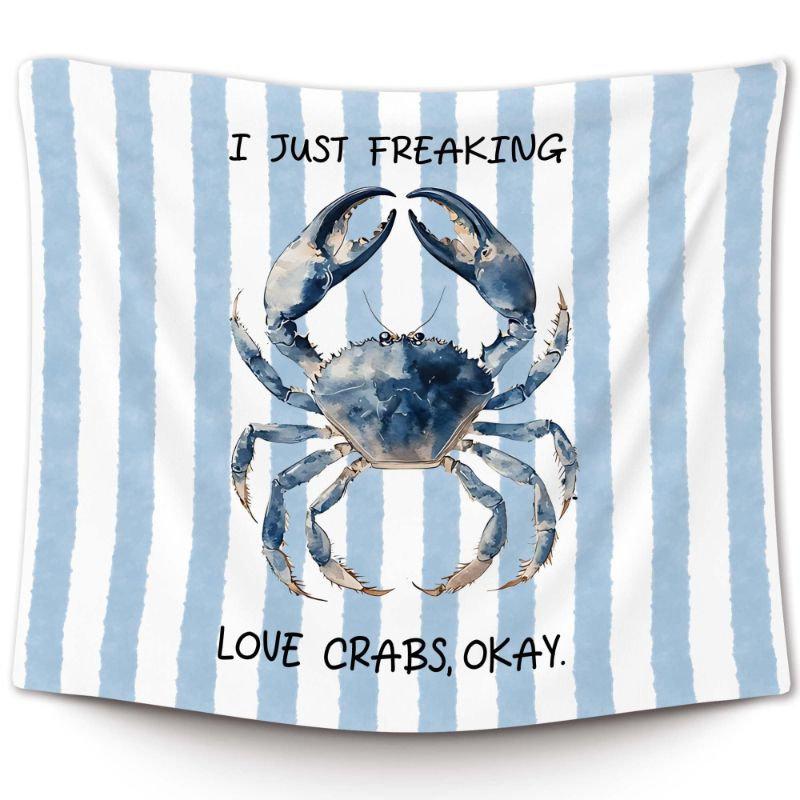 Blue White Stripe Tapestry Wall Hanging Watercolor Octopus Friends Quote Nautical Aesthetic Wall Art Dorm Room Decor
