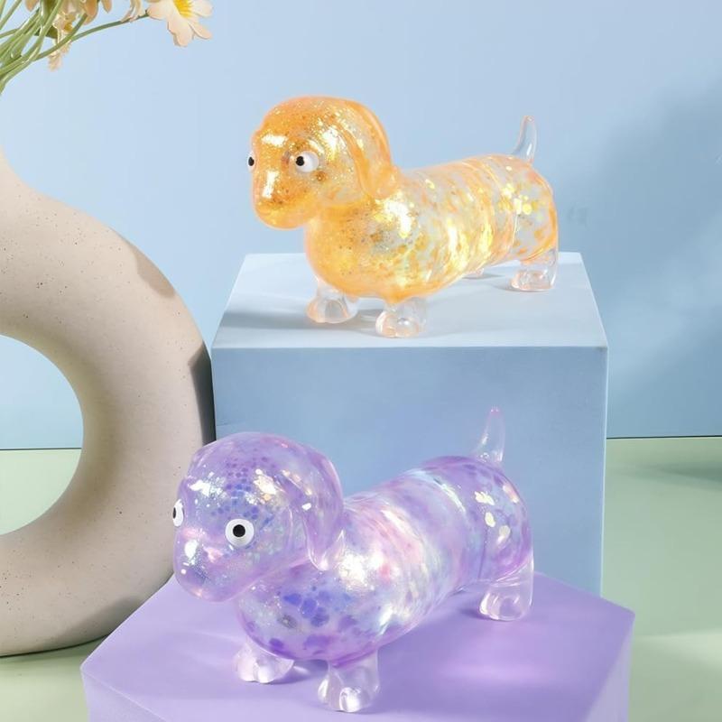 Cute Dachshund Squishy,Sparkly Squishy Sausage Dog, Ultra-Soft Mini Stress-Relieving Rainbow Touch Weiner Dog