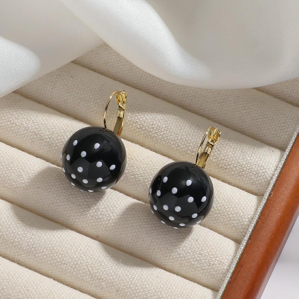 Retro Schwarz-Weiß Polka Dot Kugelkopf-Ohrstecker für Damen - Leichte Luxus High-End Ohrstecker