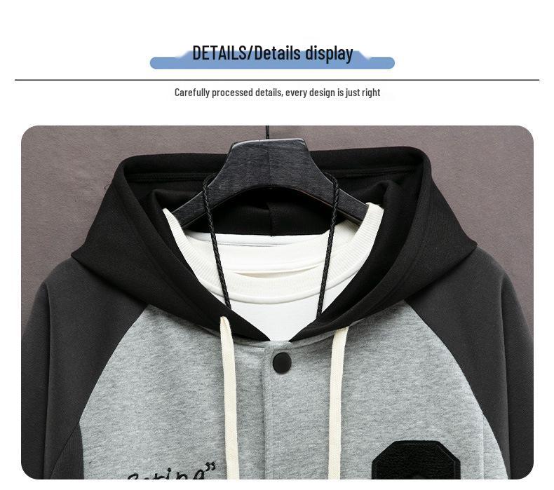 Youth Hooded Jacket for Teens - Spring/Autumn Color Block Cardigan Sweatshirt