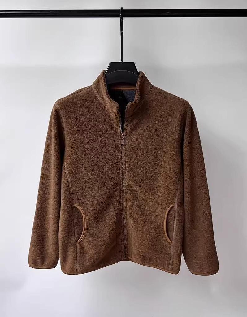Herre Ensfarget Fleecejakke - Høst/Vinter Casual Cardigan Genser med Løs Nedbrettskrage Trend.