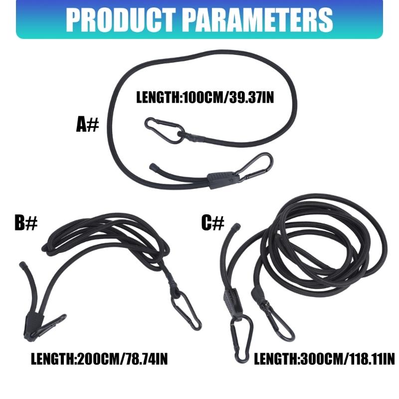 Latex Fastening Cord with Metal Spring-Gate Ends, Black Stretch Tie Down for Tool Grouping and Garage Organization