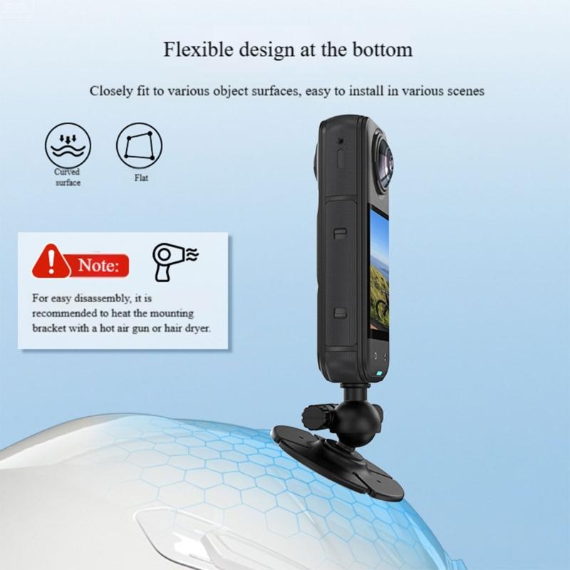 Flexible Adhesive Helmet Mount Base With 360 Swivels Ball Head For Secure Mounting On Various Surfaces