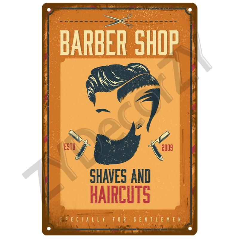 Barber Shop Plaque Metal Sign Vintage For Door Tin Sign Home Interior Paintings Mancave Wall Posters Room Decoration Decor Art