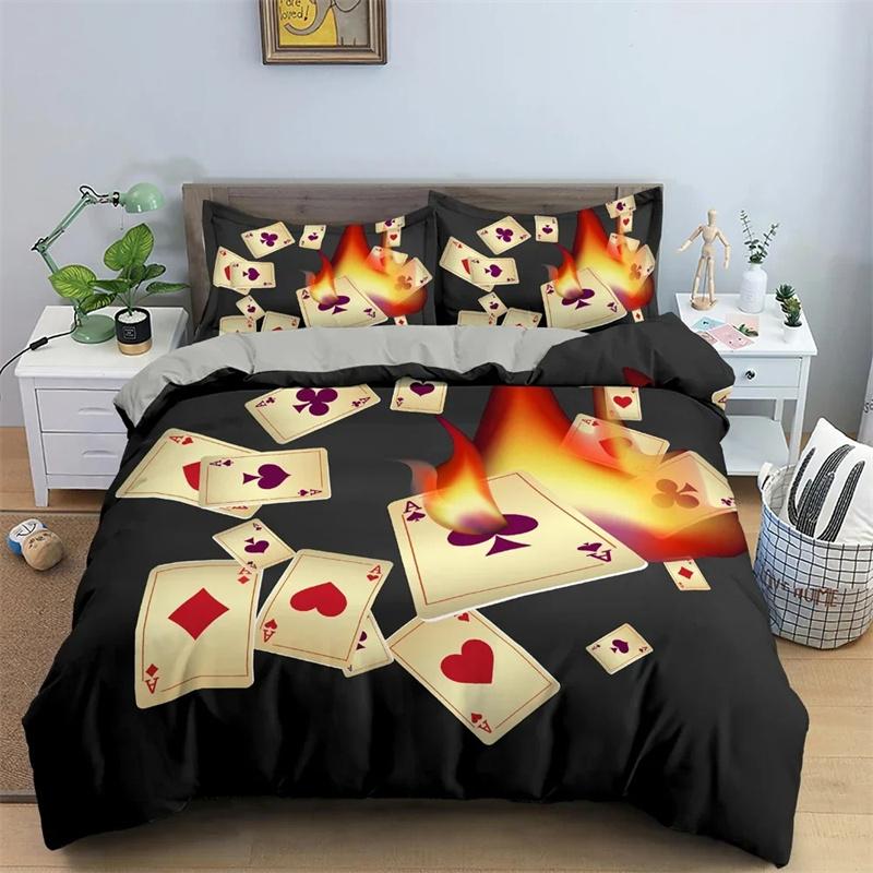 3D Playing Cards Pattern Bedding Set,Duvet Cover Comforter Bed Set Quilt Cover Pillowcase,King Queen Twin Size Boys Girls Adults
