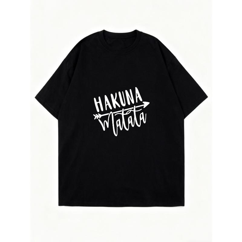 Oversized T Shirt Dress Black Hakuna Matata Print Casual Wear For Women Summer Outfit Street Style Fashion Trendy Loose Fit Top