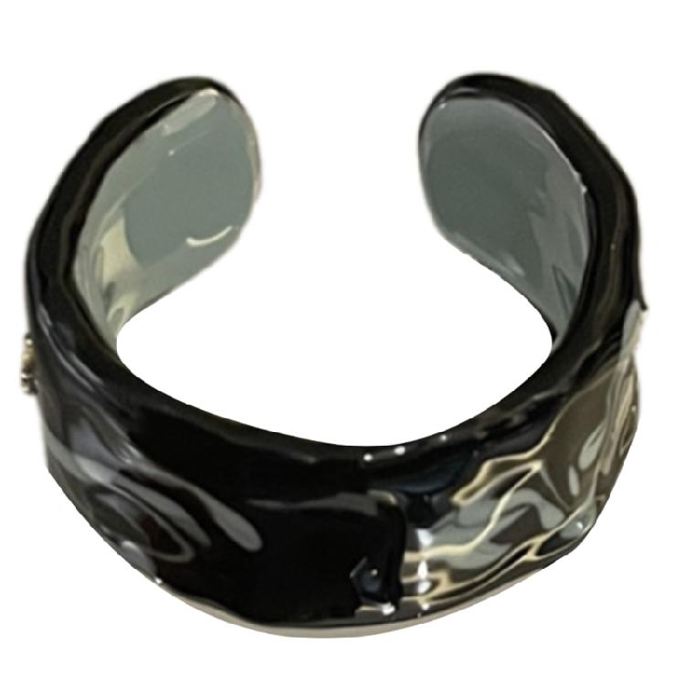 Elegant Dripping Oil Open Ring with Gold Foil Adjustable Ceramic Finger Ring Trendy Jewelry for Fashion Enthusiasts