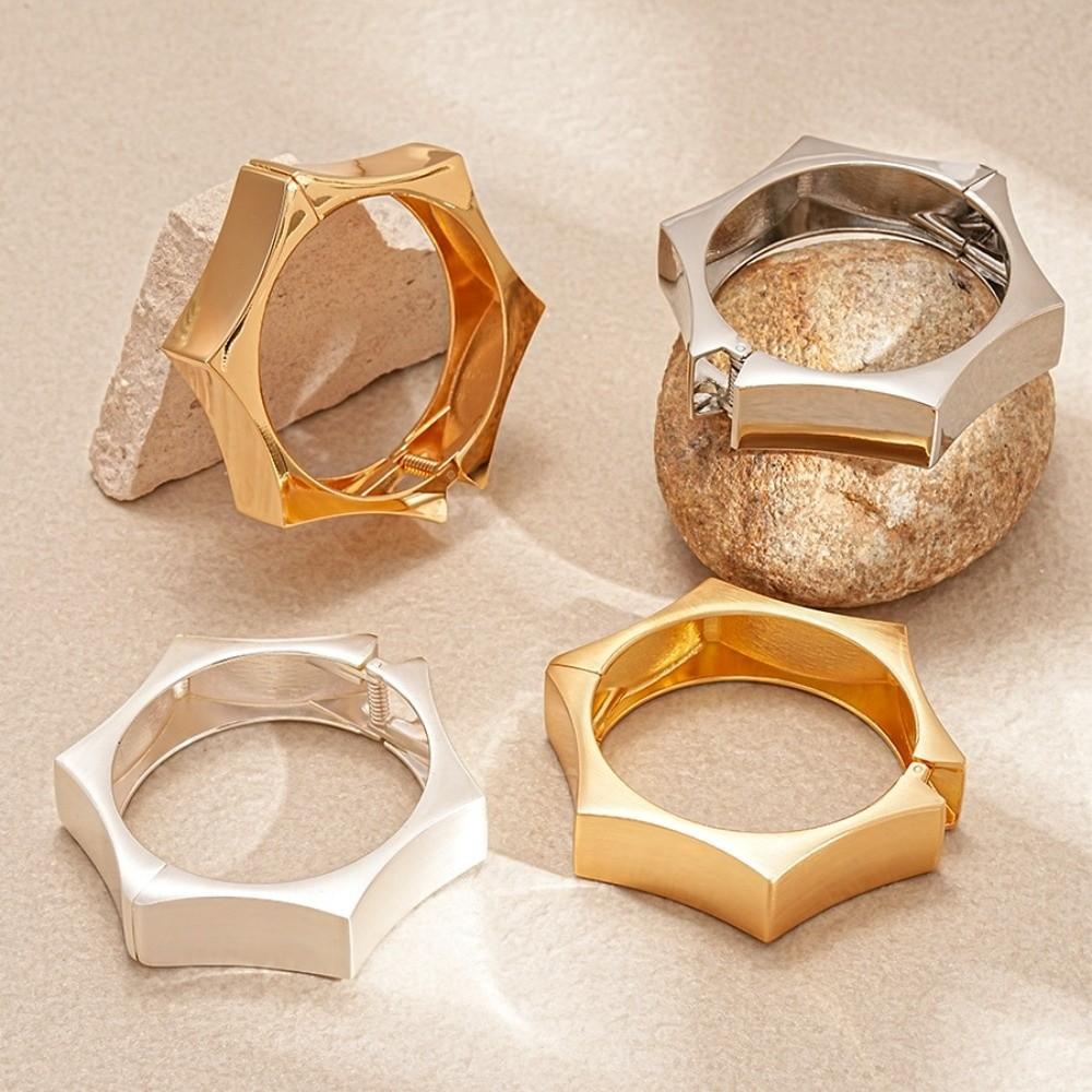 Hexagon Cuff Bangles Matte/Glossy Exaggerated Bracelet Exaggerated Wide Open Bangle  Women